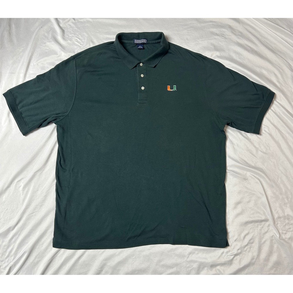Lands End Mens University of Miami Hurricanes Polo Shirt XL Green Short Sleeve